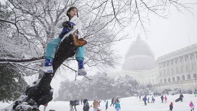 Жители Вашингтона просто в восторге от такого количества снега