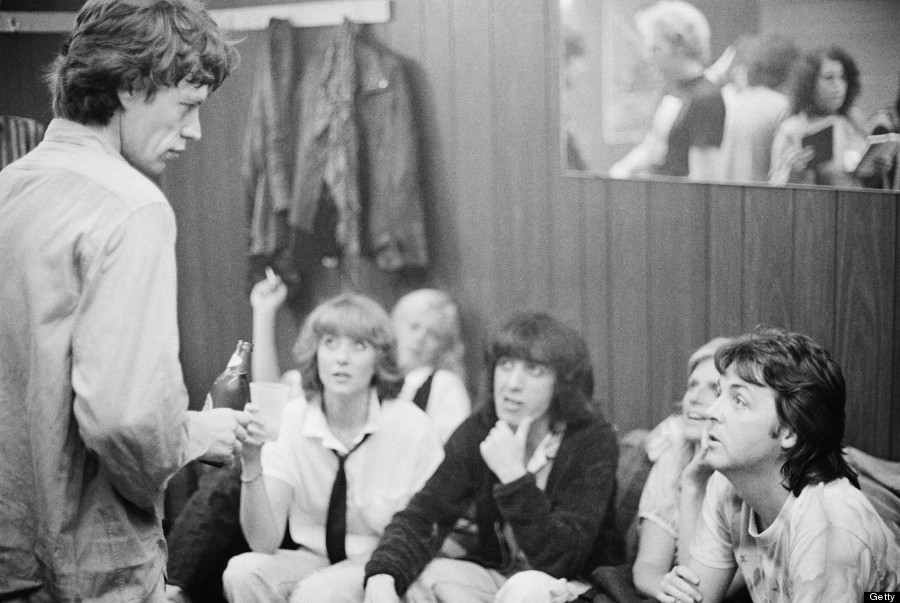 Пол и Линда Маккартни с Миком Джаггером и Биллом Уайменом на концерте Rolling Stones в 1978 году