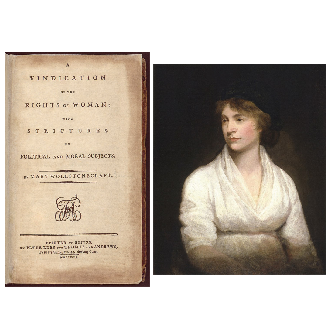Мэри Уолстонкрафт и первое издание книги, "Защита прав женщины". 1792 год